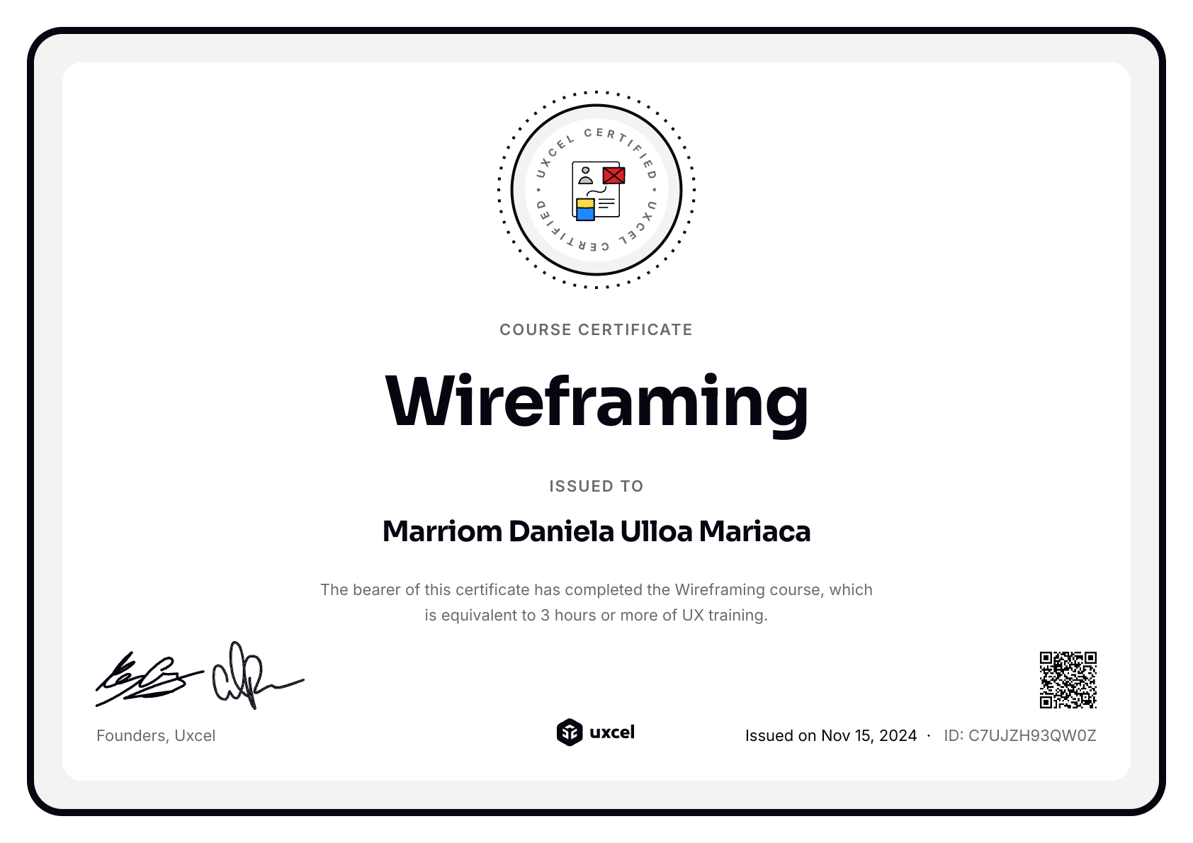 Marriom Daniela Ulloa Mariaca's certificate